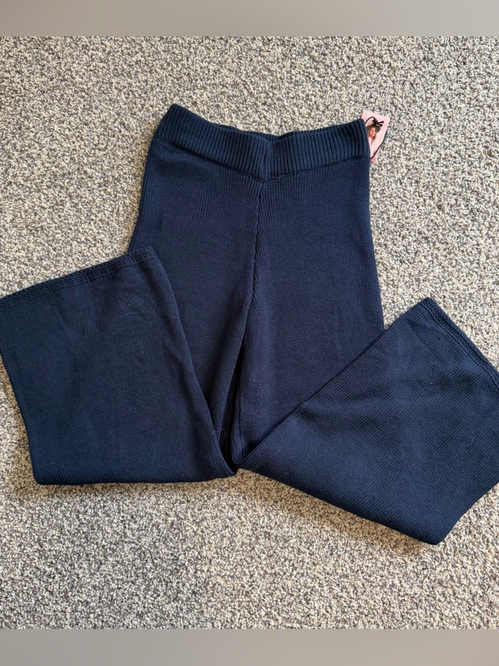 Sincerely Jules High Waisted Navy Knit Wide Leg Flare Casual Pants, Super Comfy